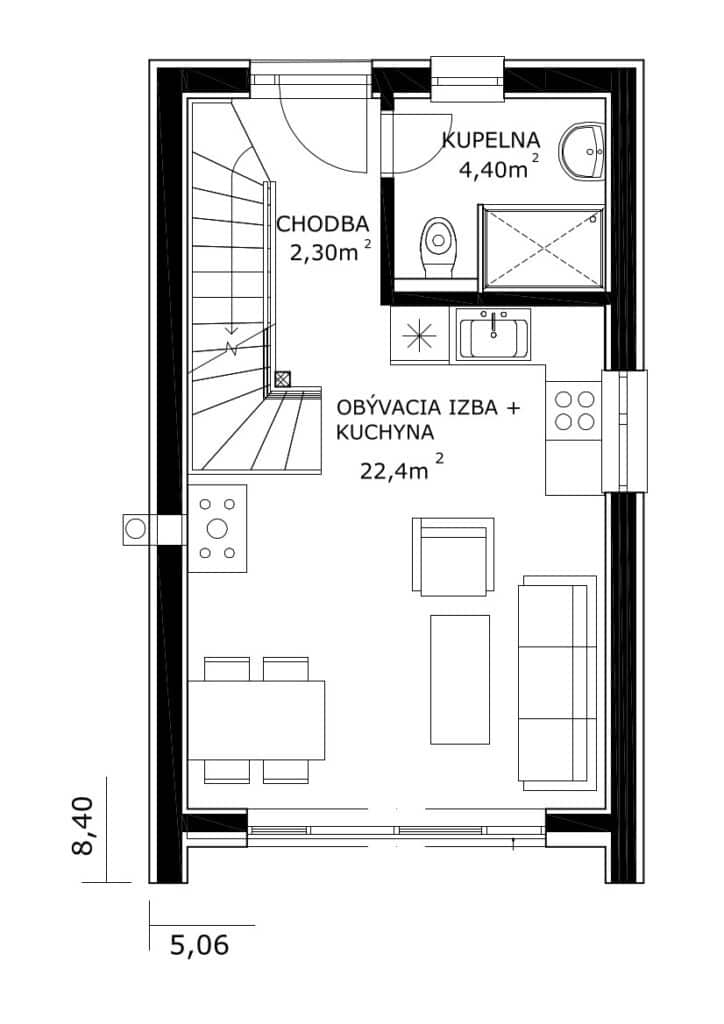 Rekreačná chata Bobrovka pôdorys prízemie